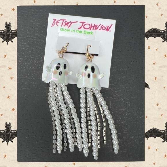 Betsey Johnson Ghost Pearl & Diamond Earrings Glow in the Dark Halloween Jewelry - Picture 4 of 6
